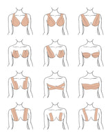 Twelve different boob tape style examples.