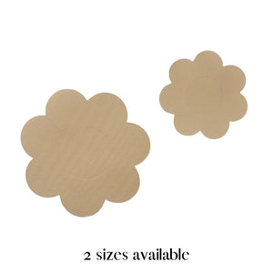 Floral-shaped nipple covers, two sizes available four inch and 3 inch. 