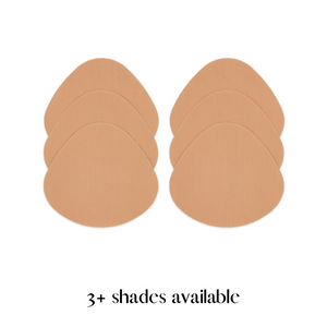 Shorty cut beige boob tape pre-cut tear drop shape available in three shades and three sizes. 